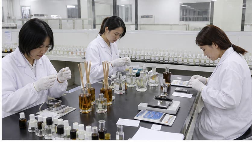 Quality Control Inspection scene for fragrance OEM factory process