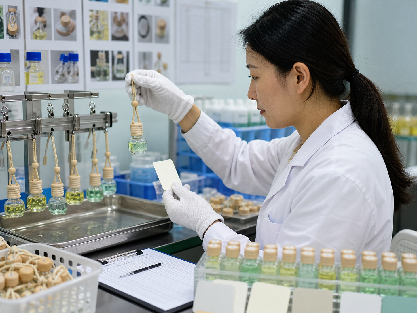 quality control testing for hanging car air freshener liquid bottles