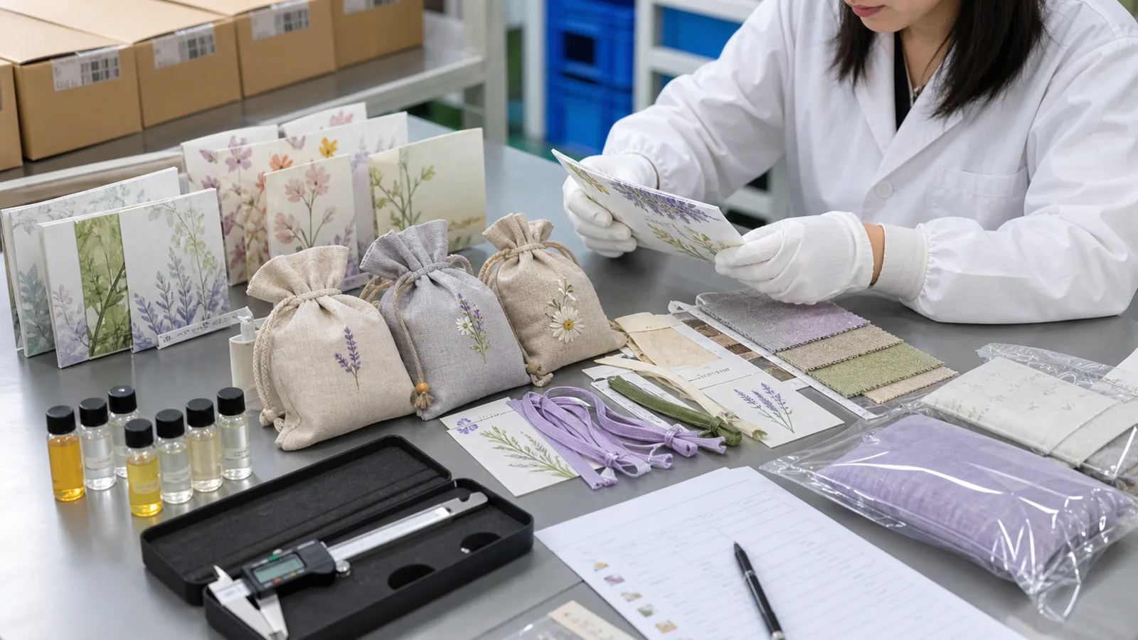 paper and fabric scented sachet sample quality control for private label buyers